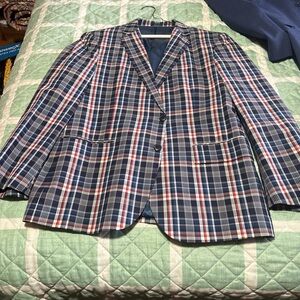 Stafford Blue and Red Sport Coat Classic Plaid Design